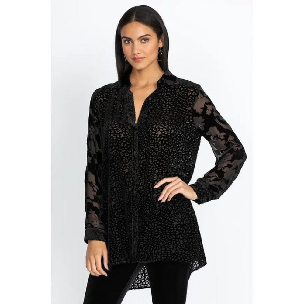 Johnny Was Audrey Button Down Shirt Long Sleeve Cuff Oversized Top Black S NEW